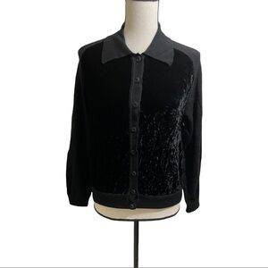 Robert Scott wool and rayon velvet front button collar cardigan sweater …